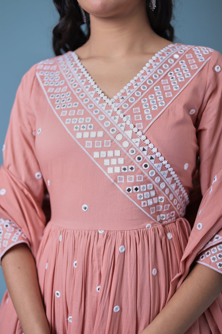 Cotton Kurta with Mirror, Thread Work