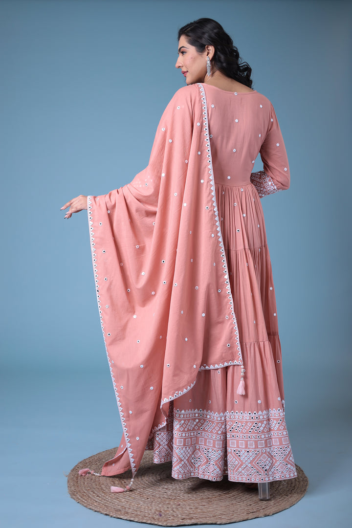 Cotton Kurta with Mirror, Thread Work