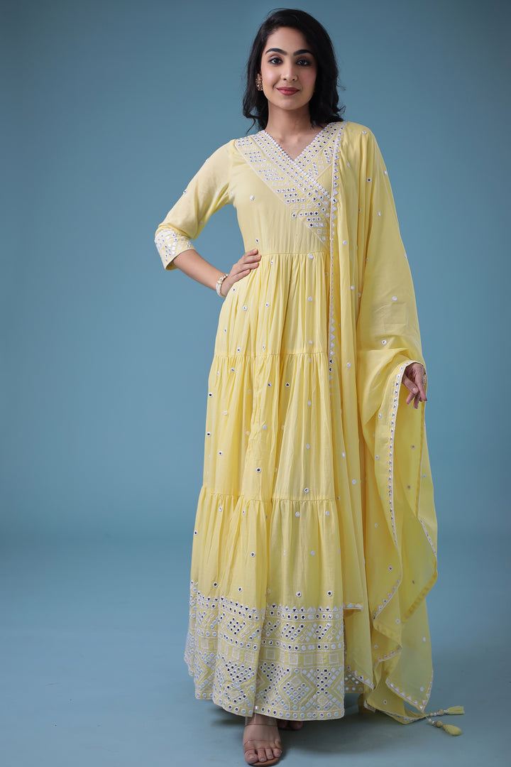 Cotton Kurta with Mirror, Thread Work