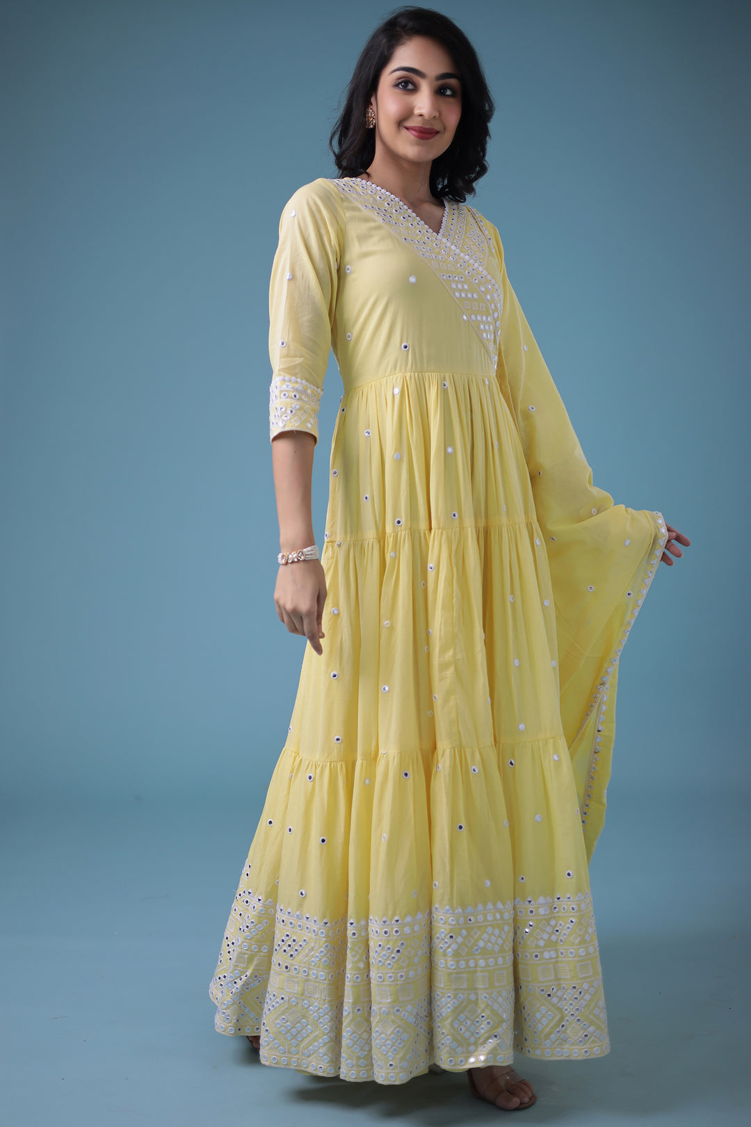 Cotton Kurta with Mirror, Thread Work