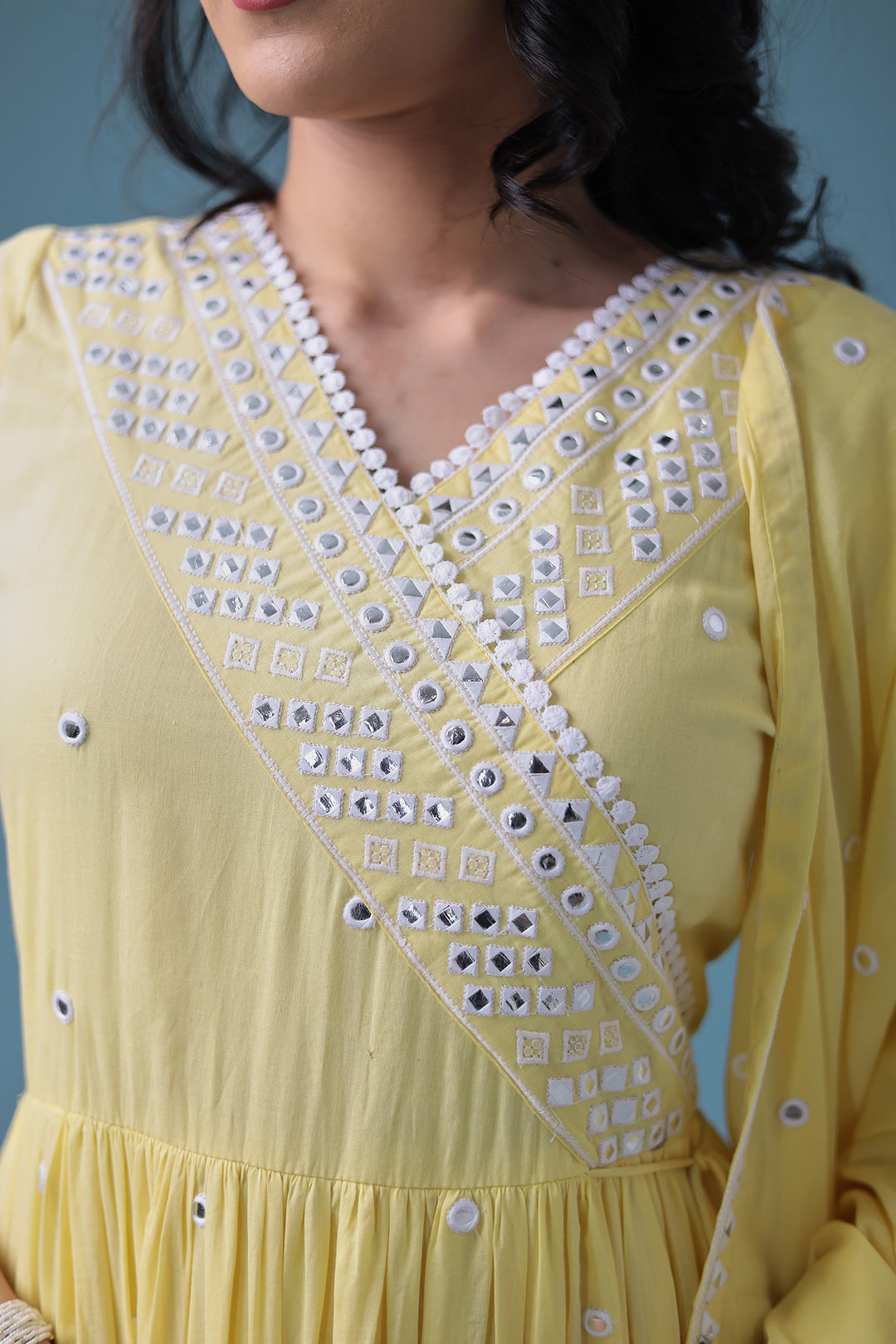 Cotton Kurta with Mirror, Thread Work