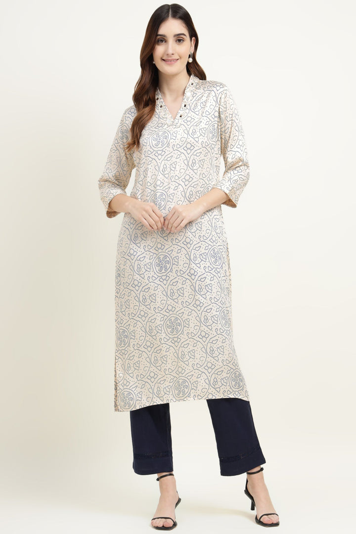 Bandhej Silk Blend Kurta with Mirror work