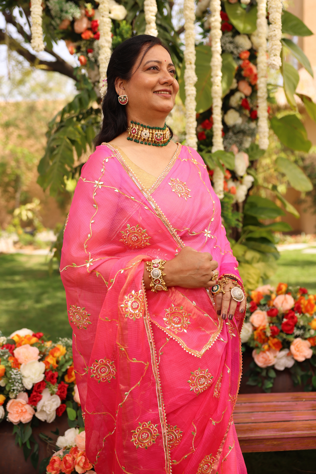 Silk Saree with Aari, Gota, Gota Patti work.