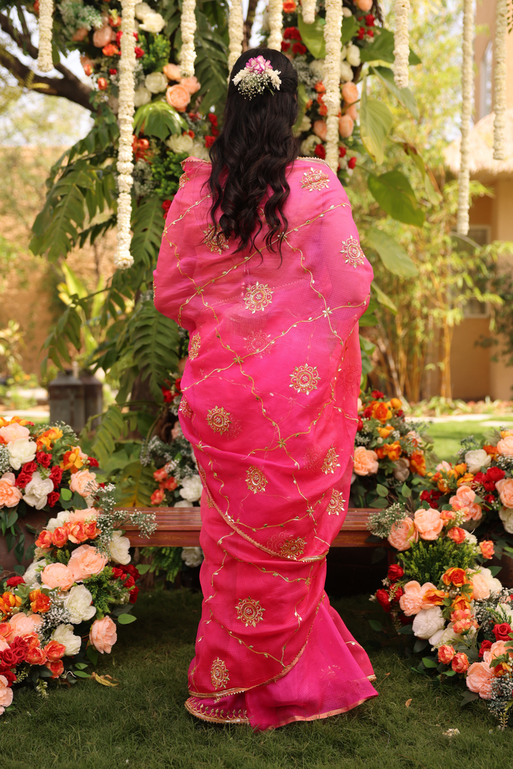 Silk Saree with Aari, Gota, Gota Patti work.