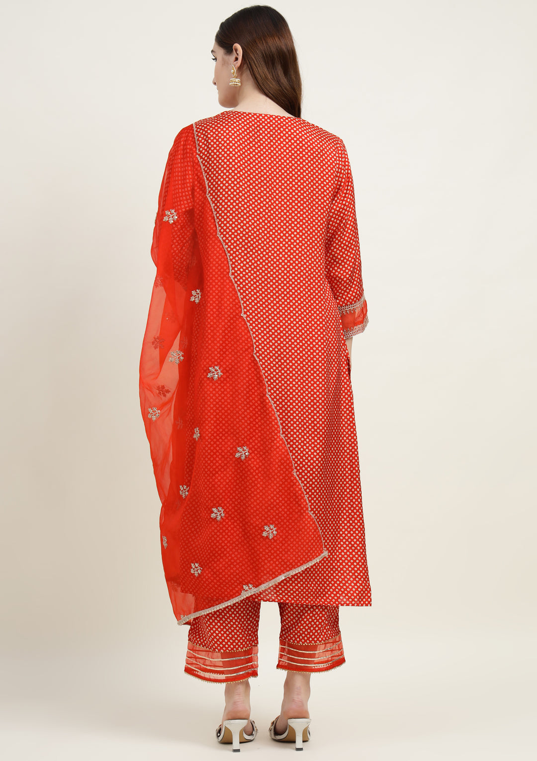 Bandhej Silk Blend Kurta Set Stitched with Dori and Sequins work