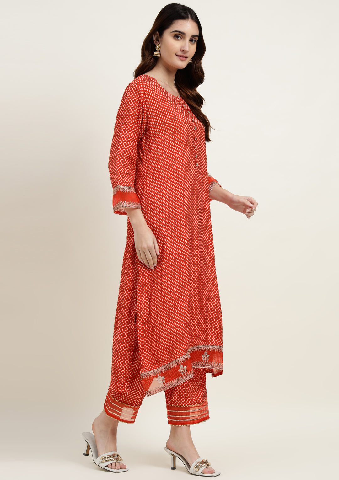 Bandhej Silk Blend Kurta Set Stitched with Dori and Sequins work