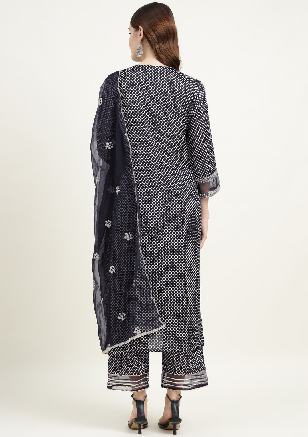 Bandhej Silk Blend Kurta Set Stitched with Dori and Sequins work