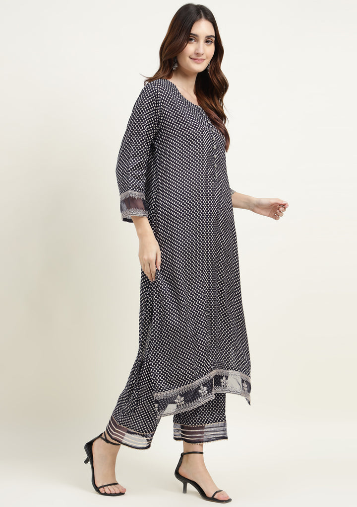 Bandhej Silk Blend Kurta Set Stitched with Dori and Sequins work