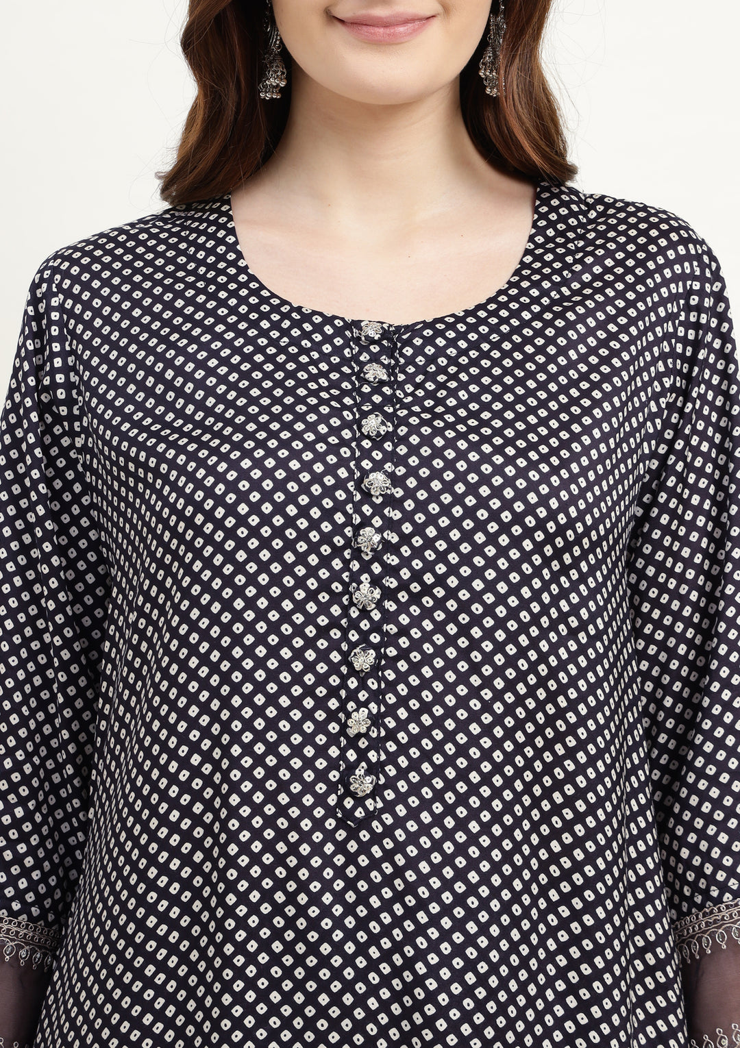 Bandhej Silk Blend Kurta Set Stitched with Dori and Sequins work