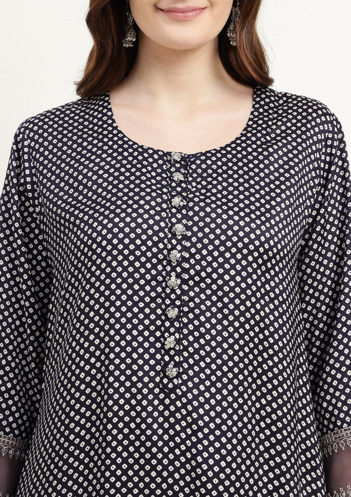 Bandhej Silk Blend Kurta Set Stitched with Dori and Sequins work