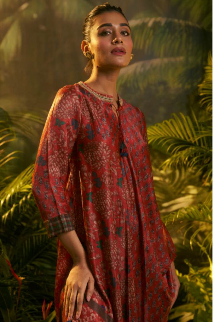 Printed Crepe silk Tunic with Thread work.
