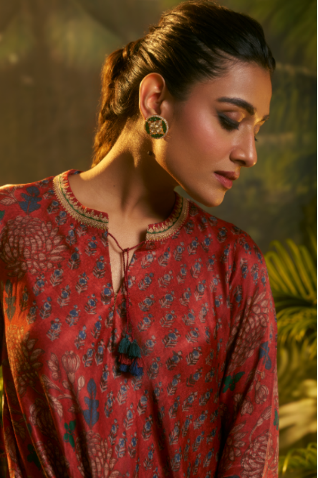 Printed Crepe silk Tunic with Thread work.