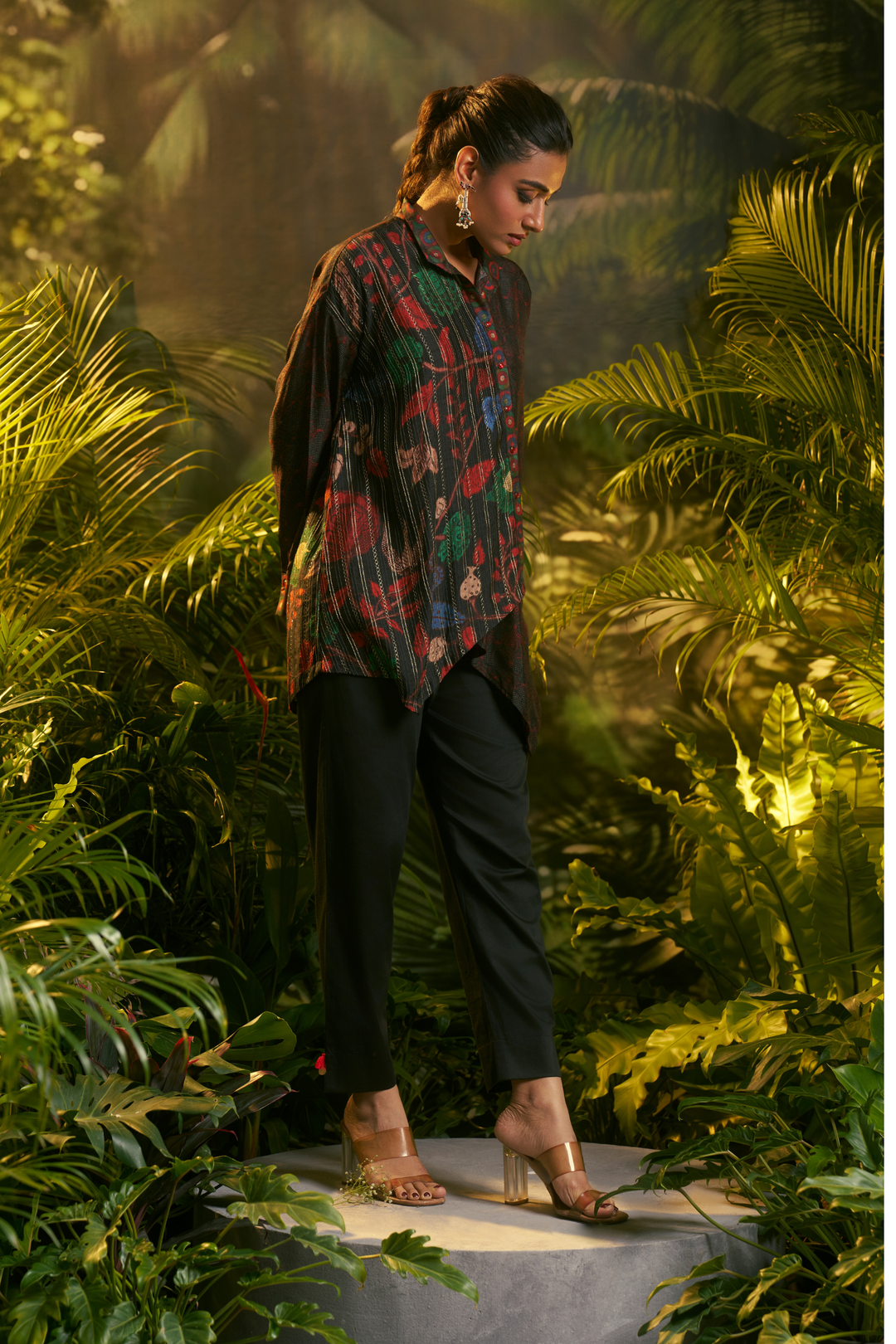 Digital Printed Crepe silk Tunic with Aari, Sequins, Thread, Zari work.