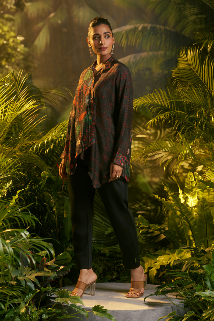 Digital Printed Crepe silk Tunic with Aari, Sequins, Thread, Zari work.