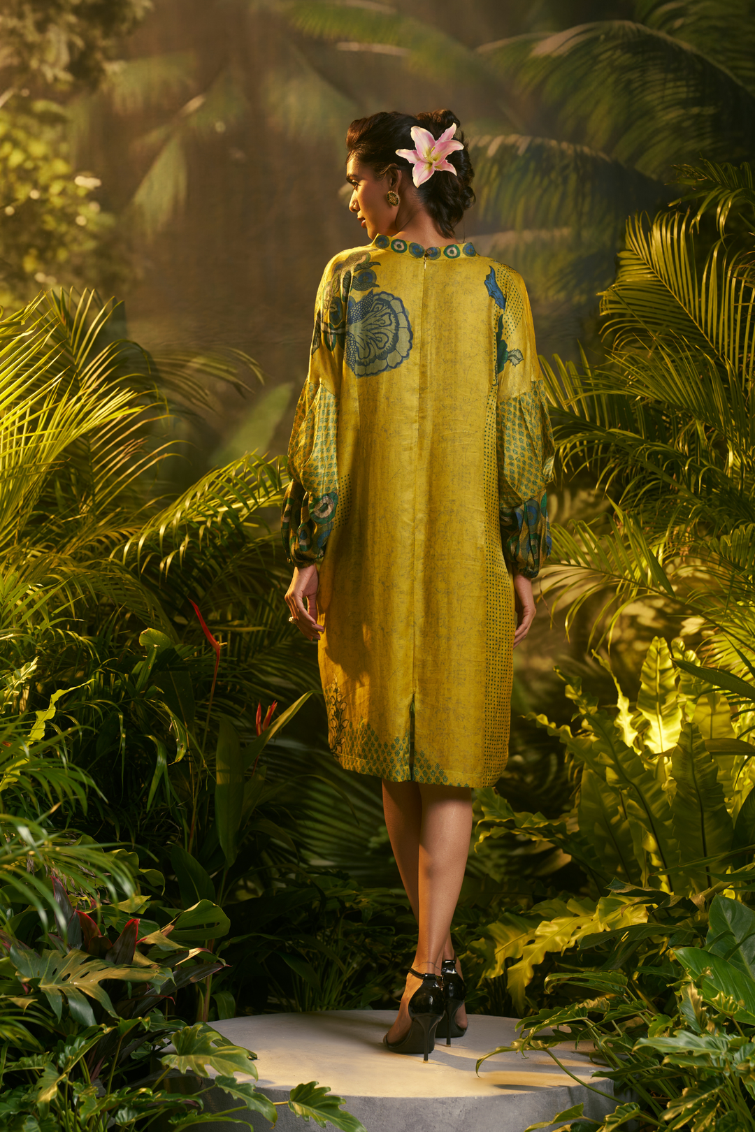 Digital Printed Crepe silk Tunic with Sequins, Tissue work.