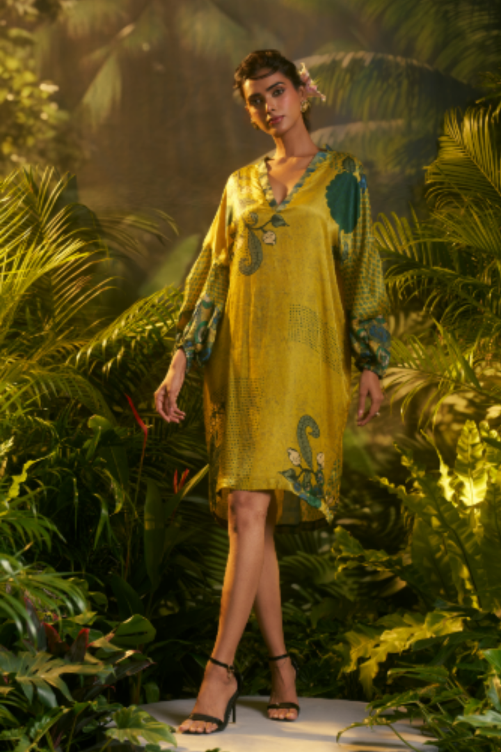 Digital Printed Crepe silk Tunic with Sequins, Tissue work.