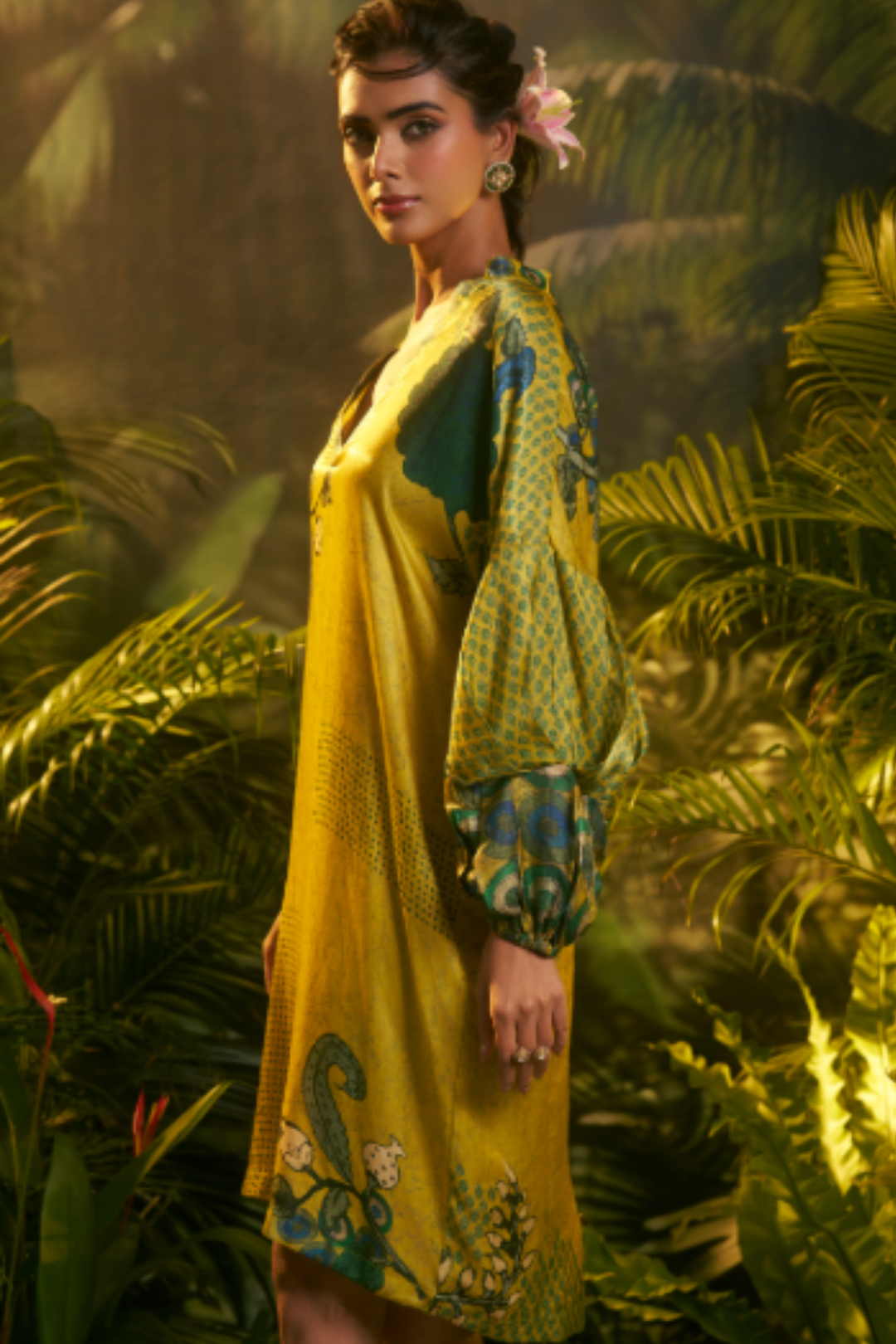 Digital Printed Crepe silk Tunic with Sequins, Tissue work.