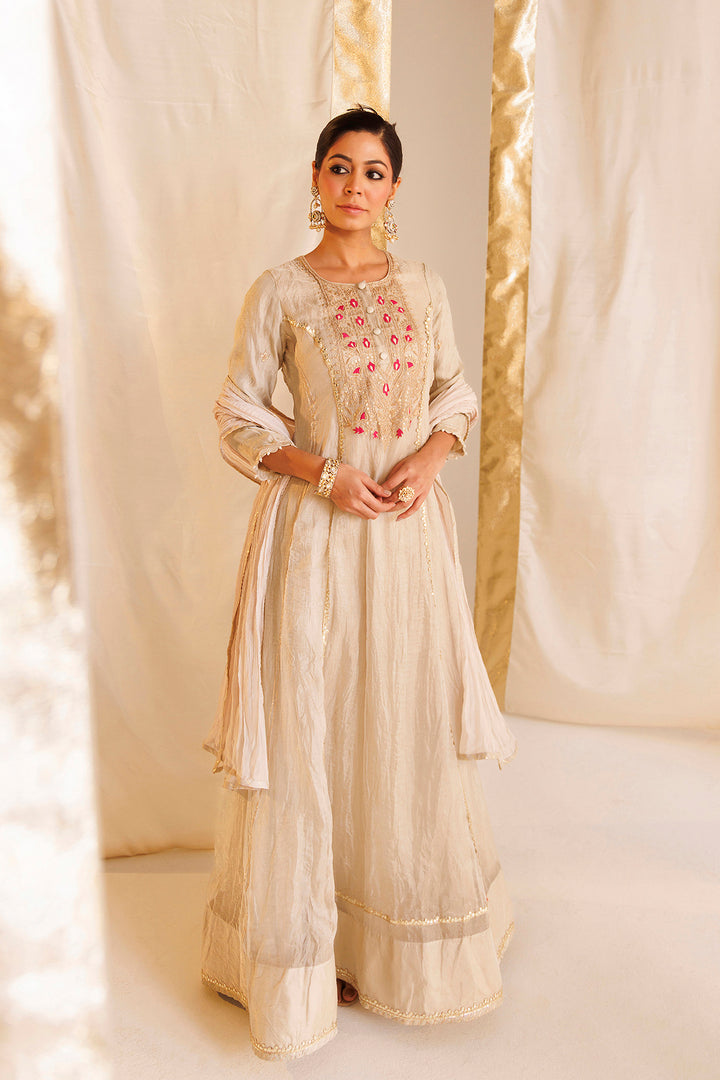 Pure Tissue Anarkali Suit with Dori, Thread and Zardozi work