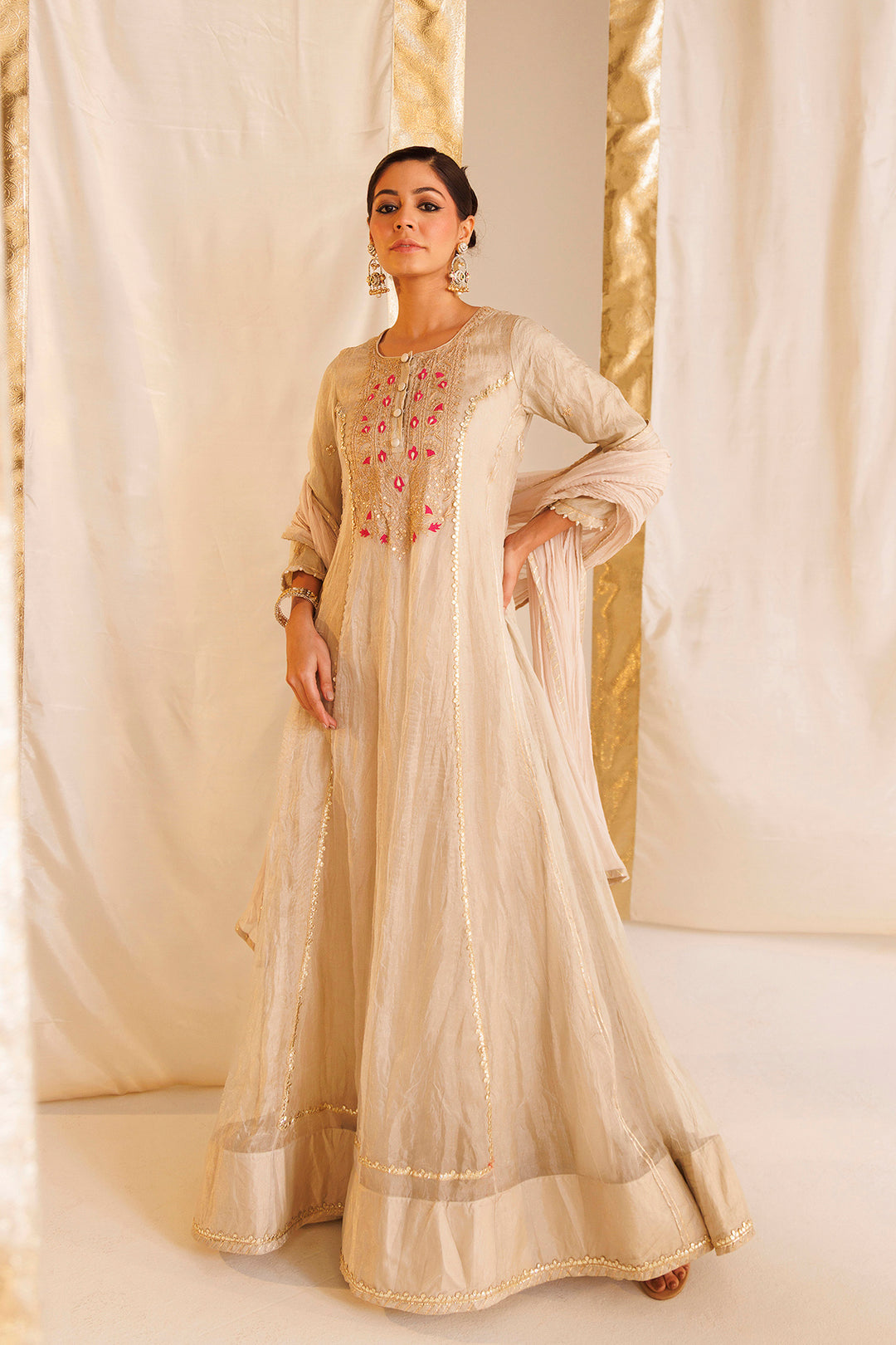 Pure Tissue Anarkali Suit with Dori, Thread and Zardozi work