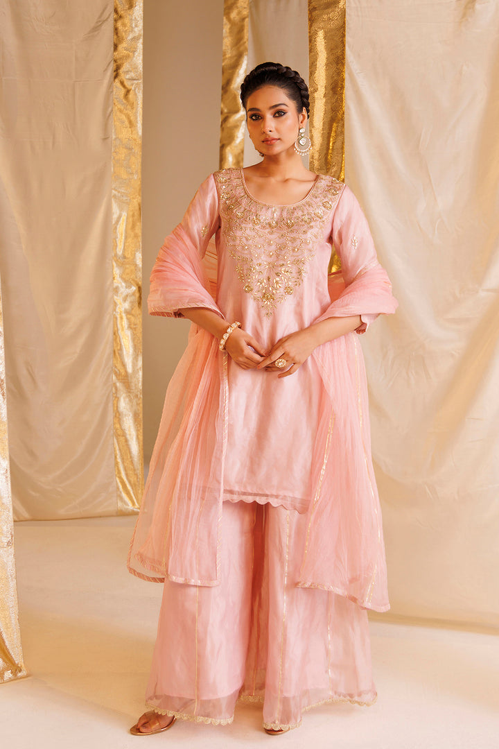 Pure Tissue Suit with Gota Patti, Pearl, Thread and Zardozi work