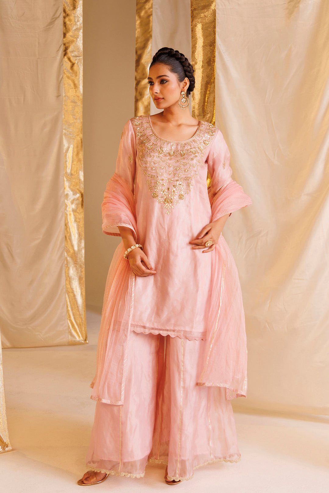Pure Tissue Suit with Gota Patti, Pearl, Thread and Zardozi work
