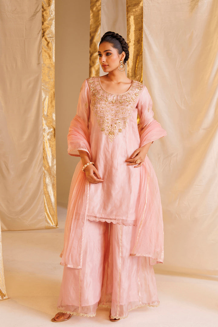 Pure Tissue Suit with Gota Patti, Pearl, Thread and Zardozi work