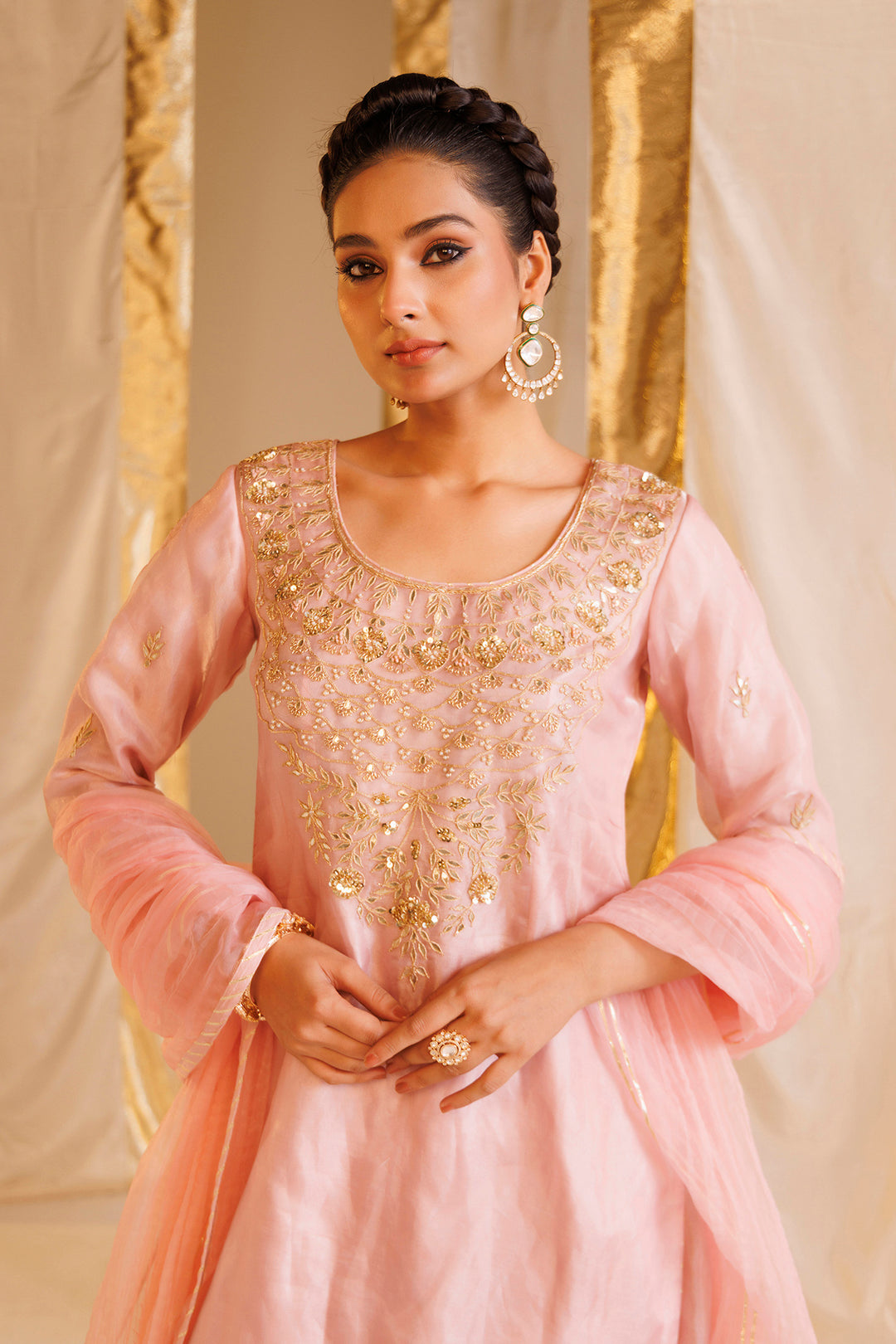 Pure Tissue Suit with Gota Patti, Pearl, Thread and Zardozi work