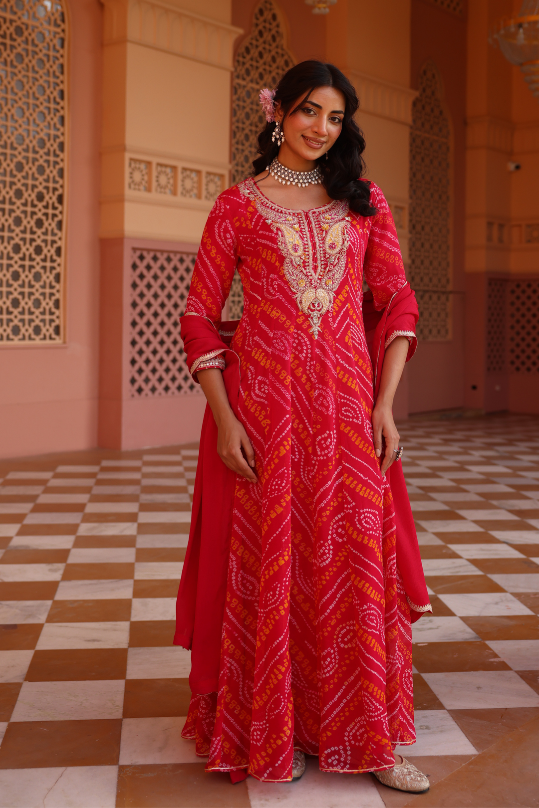 Georgette Suit Set with Cutdana, Dori, Pearl, Sequins, Thread, Zardozi work.