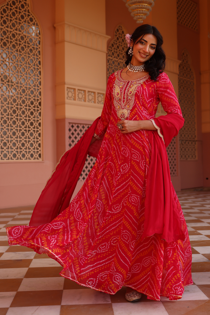 Georgette Suit Set with Cutdana, Dori, Pearl, Sequins, Thread, Zardozi work.