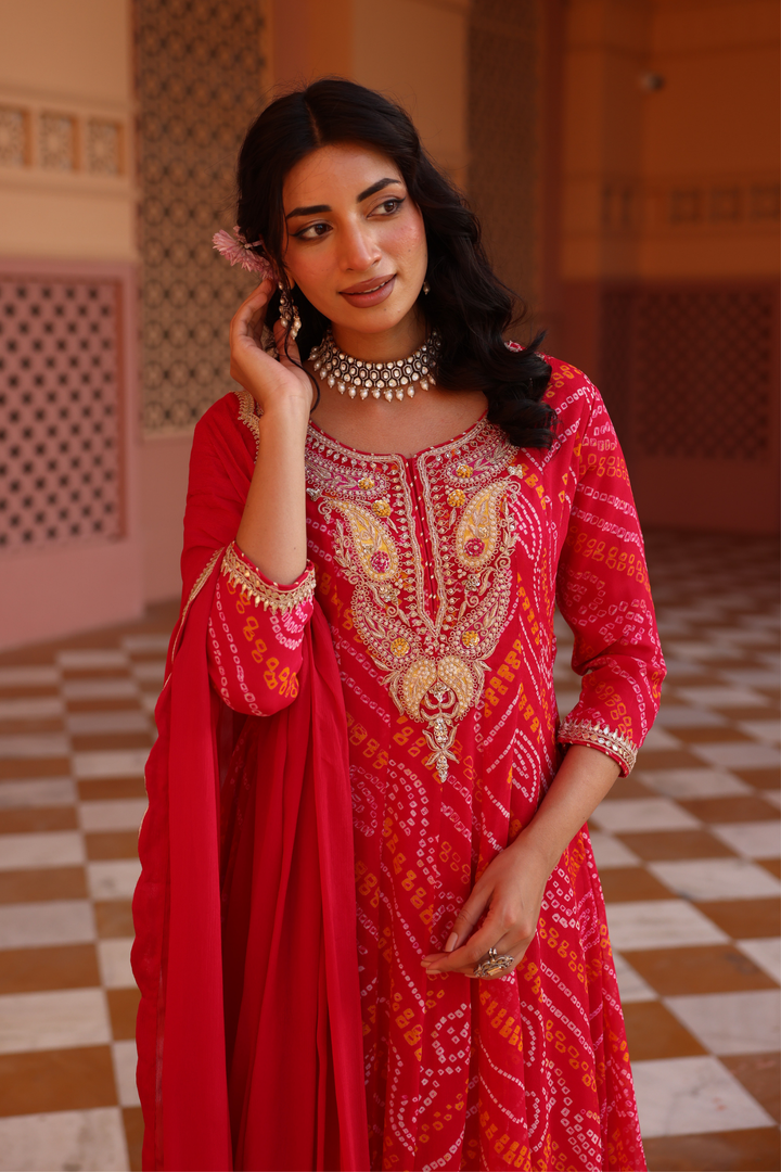 Georgette Suit Set with Cutdana, Dori, Pearl, Sequins, Thread, Zardozi work.