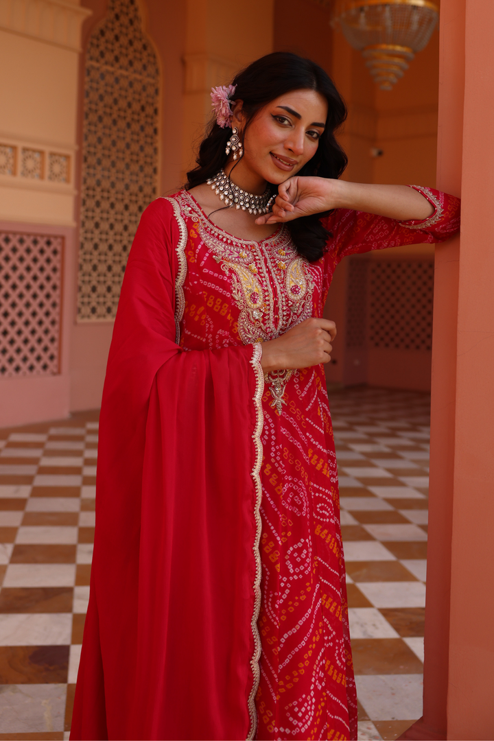 Georgette Suit Set with Cutdana, Dori, Pearl, Sequins, Thread, Zardozi work.