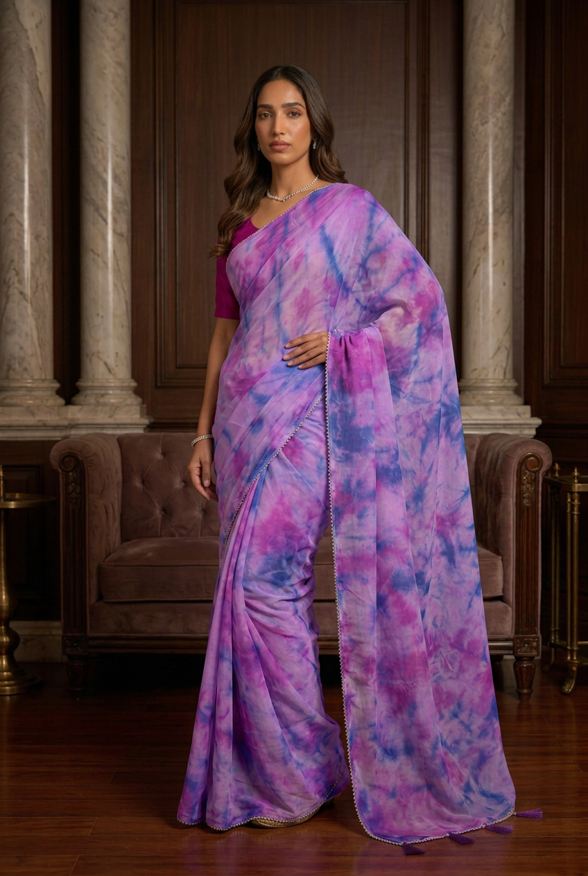 Tie & Dye Silk Organza Saree