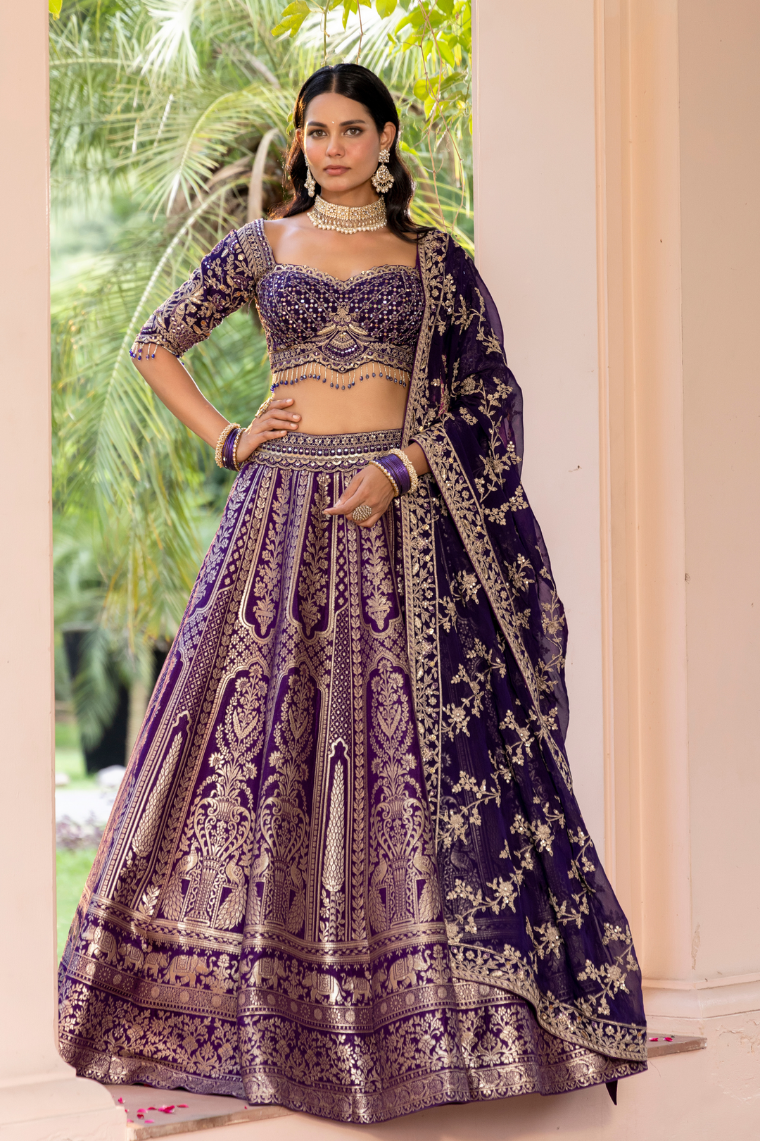 Handloom Banarasi silk Lehenga with Aari, Cutdana, Sequins, Stone, Thread, Zari work