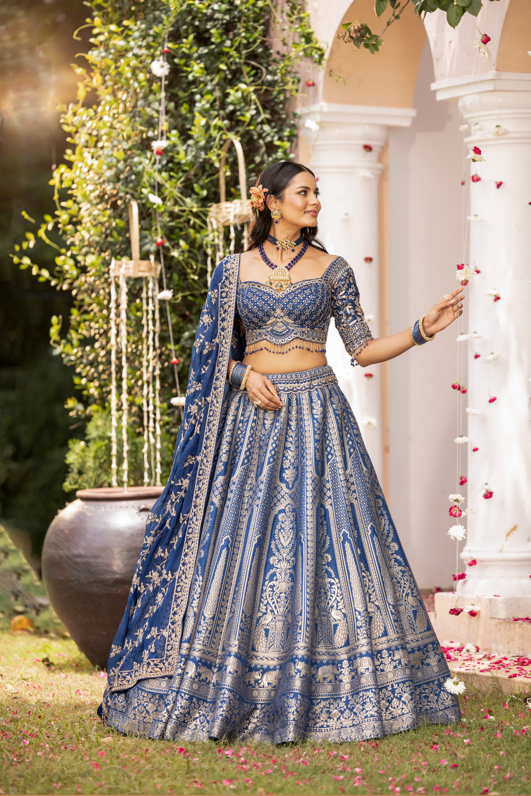 Handloom Banarasi silk Lehenga with Aari, Cutdana, Sequins, Stone, Thread, Zardozi, Zari work