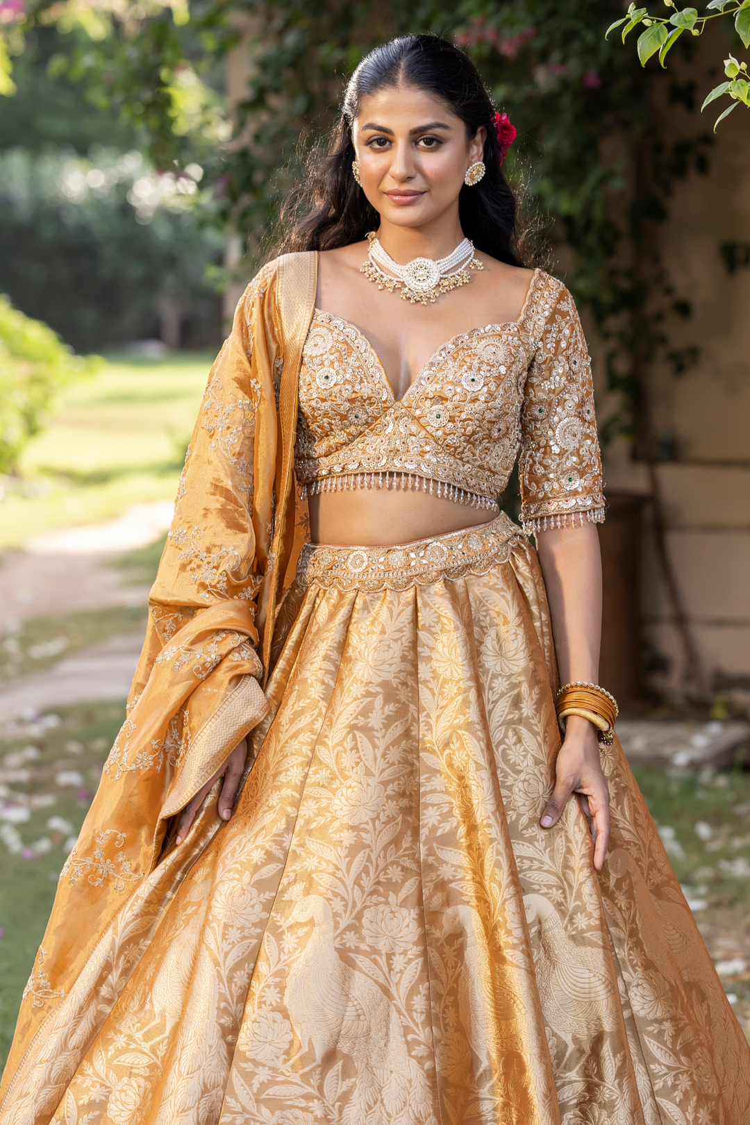 Handloom silk Lehenga with Cutdana, Sequins, Stone, Thread, Zardozi, Zari work