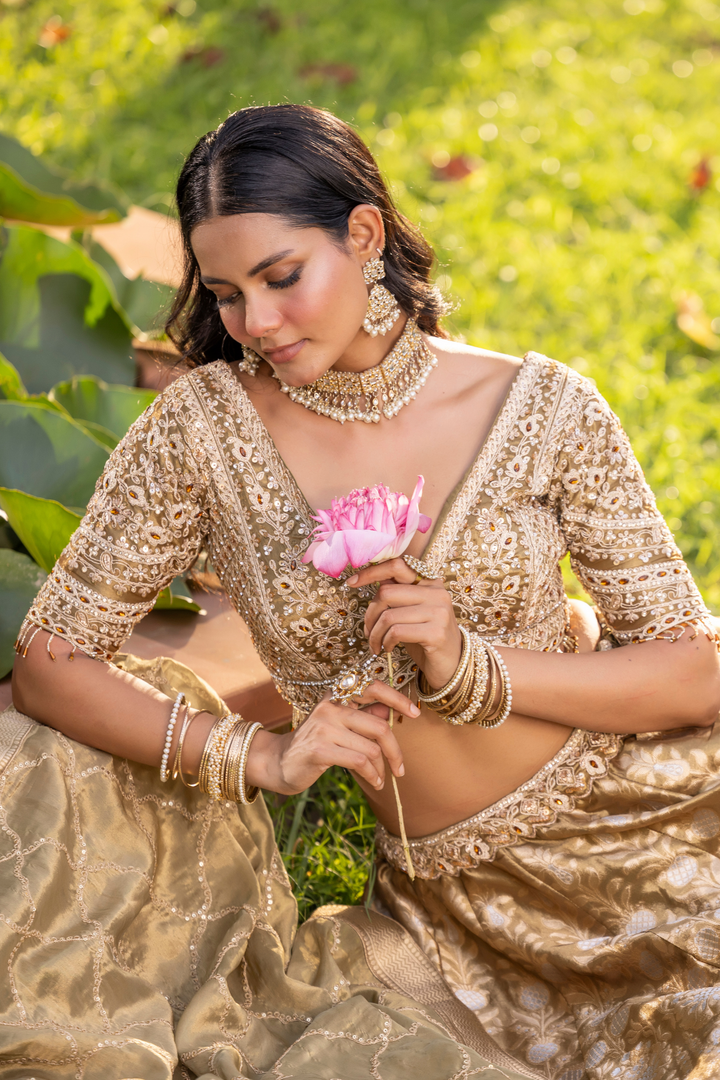 Banarasi silk Lehenga with Sequins, Thread, Zari work
