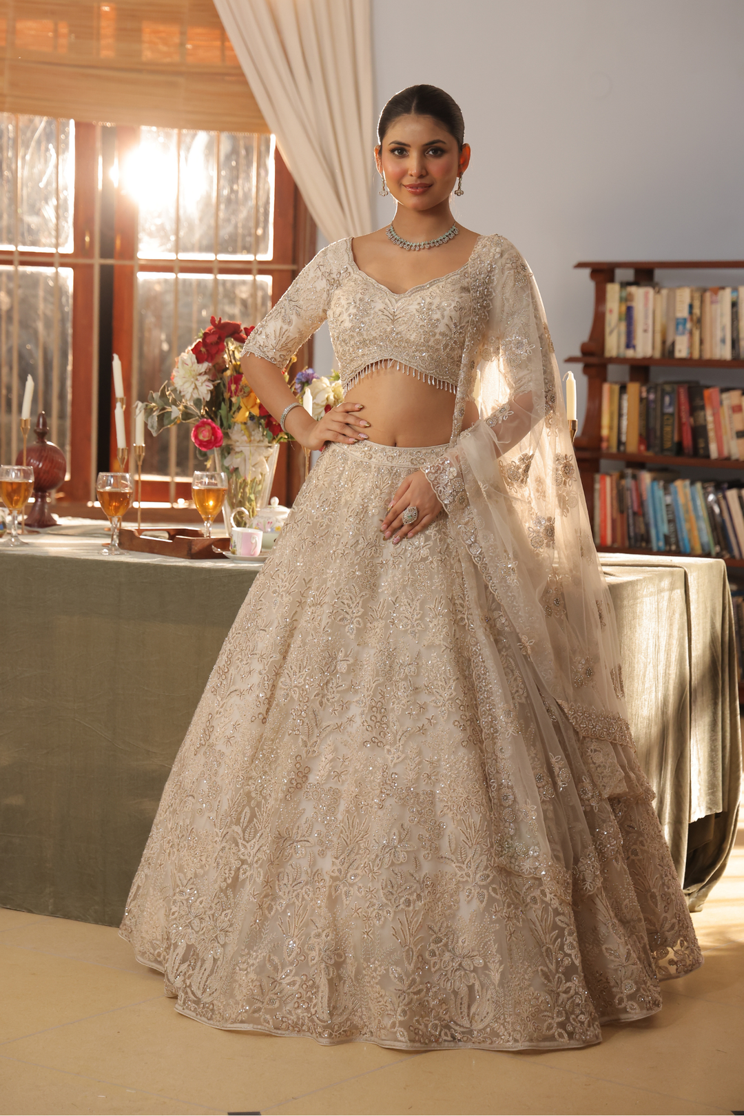 Brown Net Lehenga Online