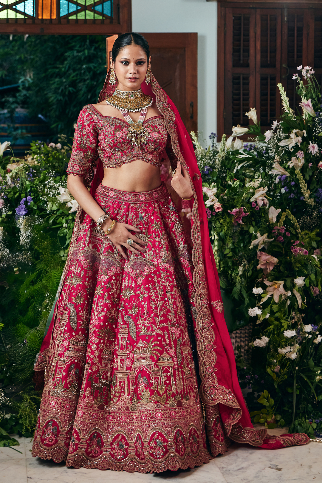 Silk Lehenga with Cutdana, Sequins, Stone, Thread, Zardozi, Zari work