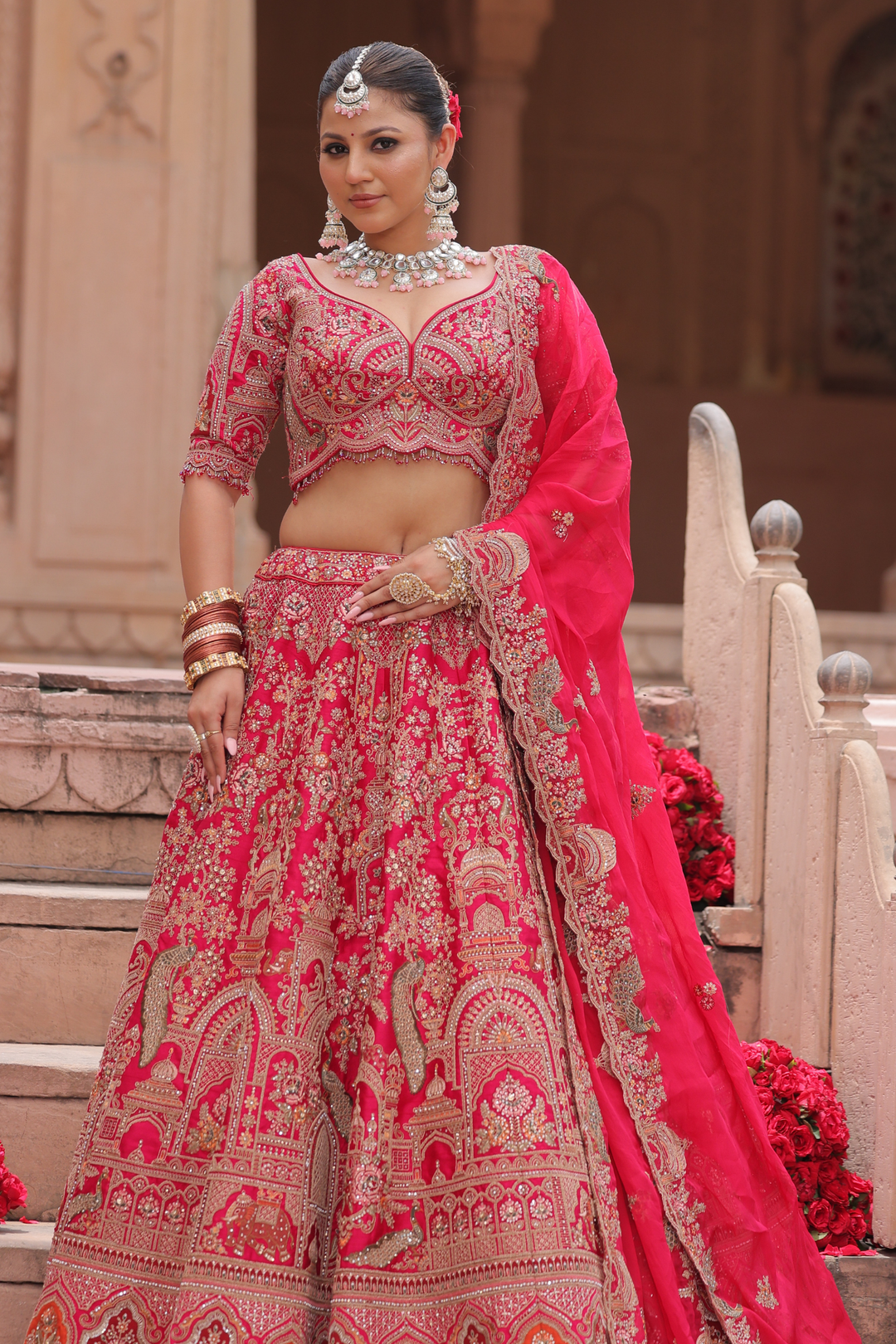 Silk Lehenga with Cutdana, Sequins, Stone, Thread, Zardozi, Zari work