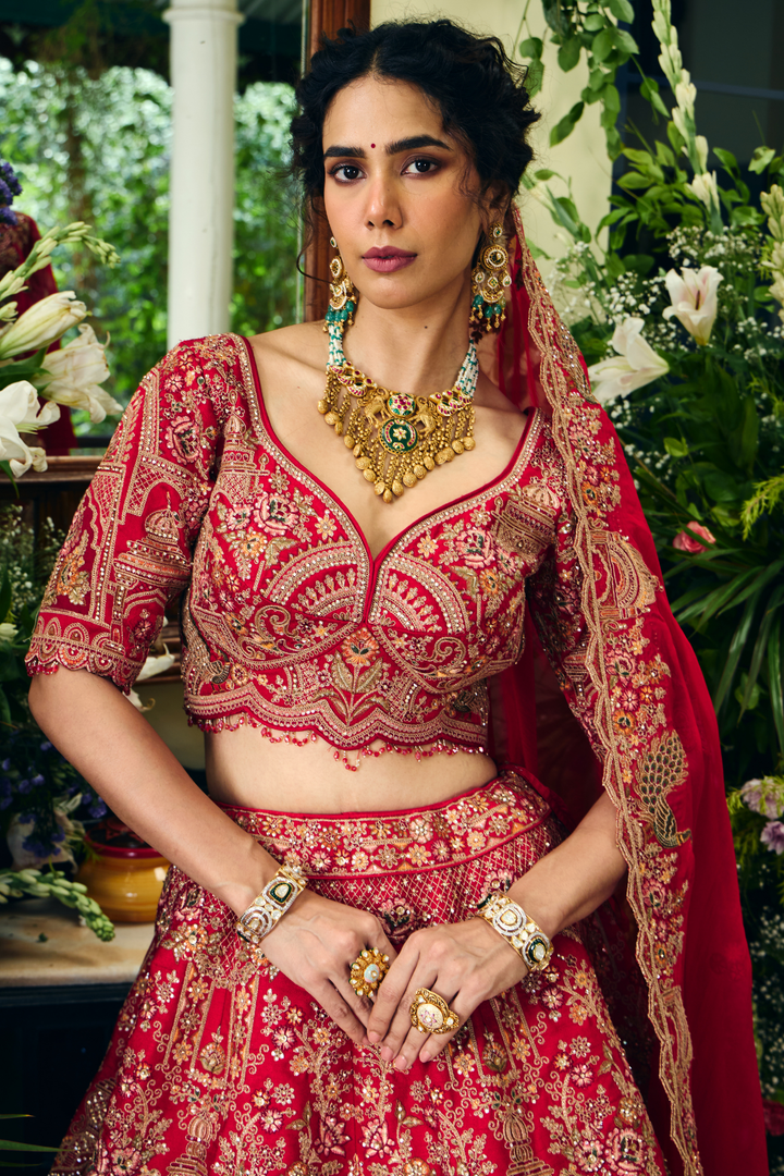 Silk Lehenga with Cutdana, Sequins, Stone, Thread, Zardozi, Zari work