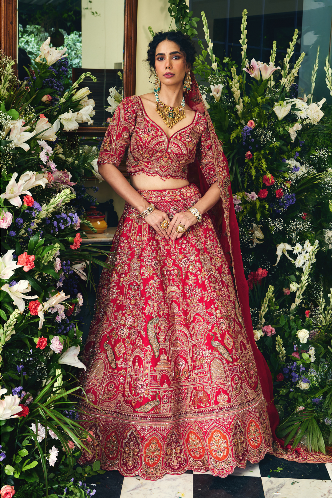 Silk Lehenga with Cutdana, Sequins, Stone, Thread, Zardozi, Zari work