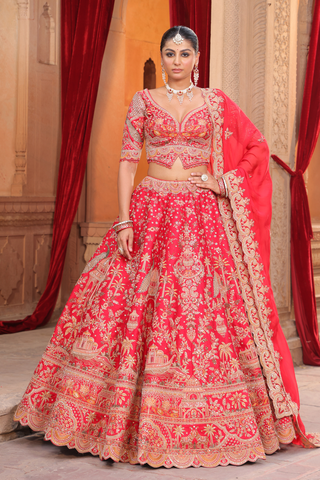 Silk Lehenga with Cutdana, Sequins, Stone, Thread, Zardozi, Zari work