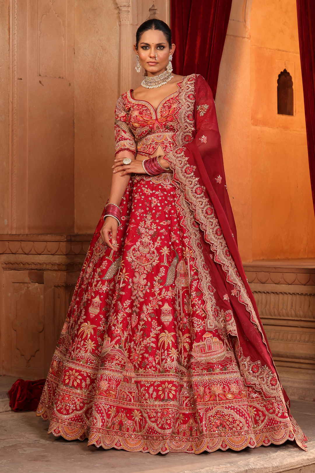 Maroon Silk Bridal Lehenga