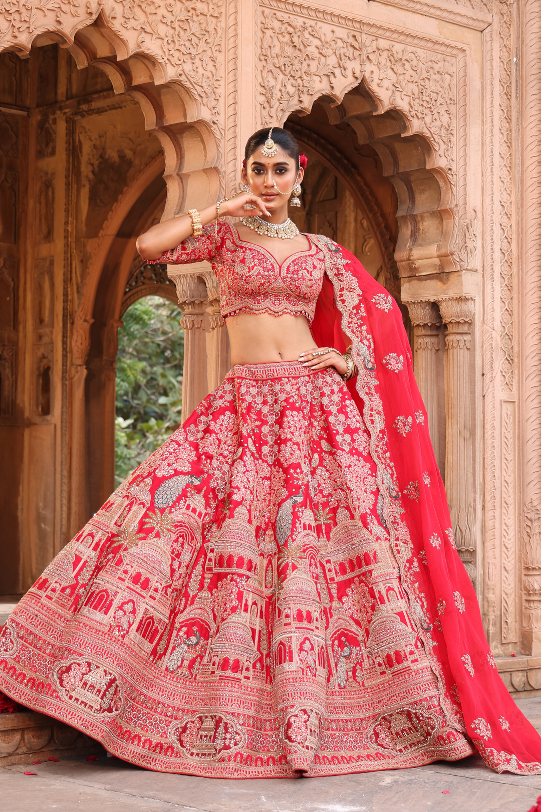 Silk Lehenga with Sequins, Stone, Thread, Zardozi, Zari work