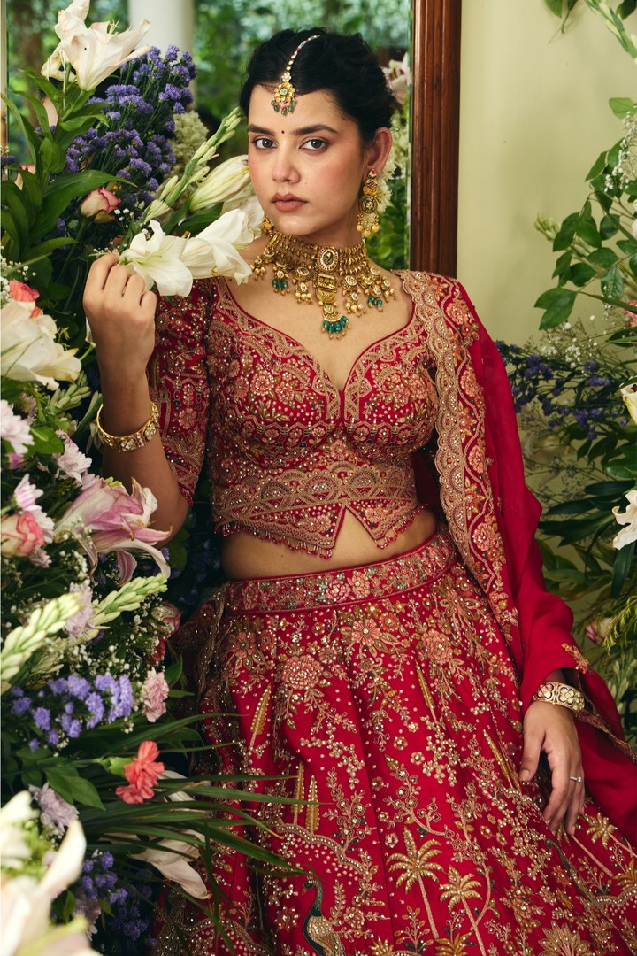 Silk Lehenga with Cutdana, Sequins, Stone, Thread, Zardozi, Zari work