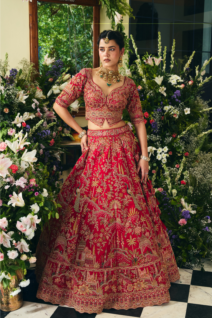 Silk Lehenga with Cutdana, Sequins, Stone, Thread, Zardozi, Zari work