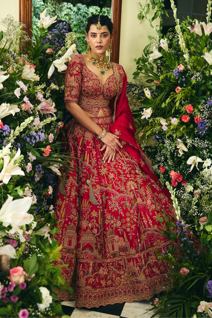 Silk Lehenga with Cutdana, Sequins, Stone, Thread, Zardozi, Zari work