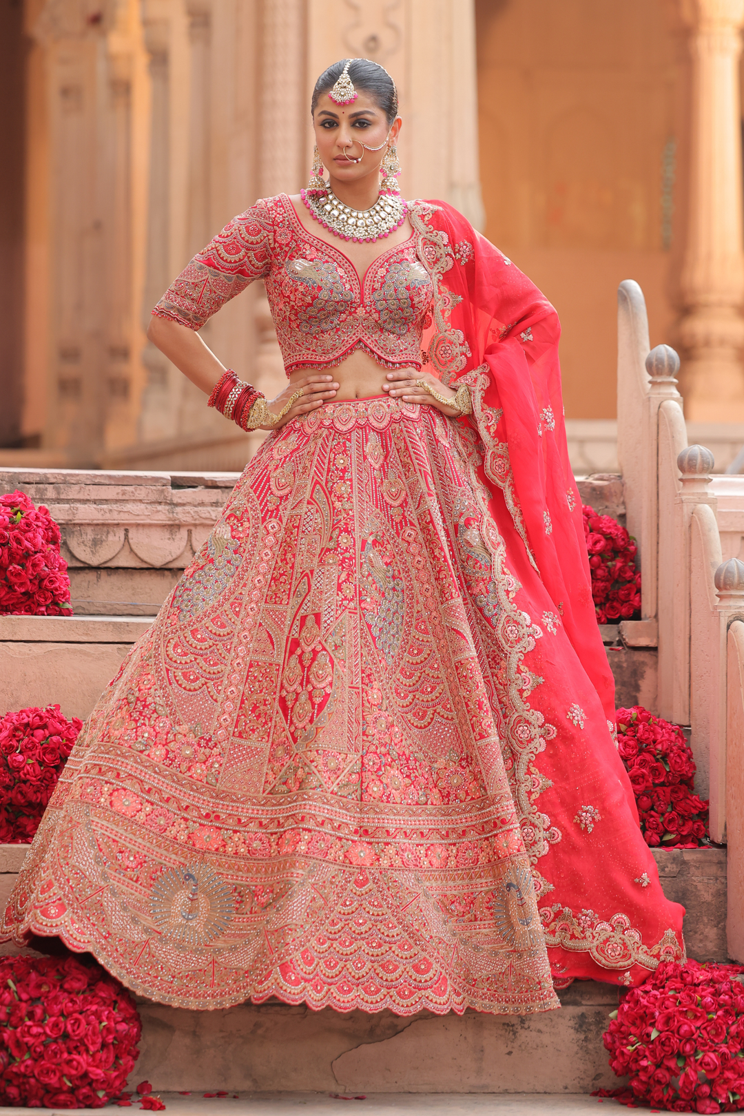 Silk Lehenga with Cutdana, Sequins, Stone, Thread, Zardozi, Zari work