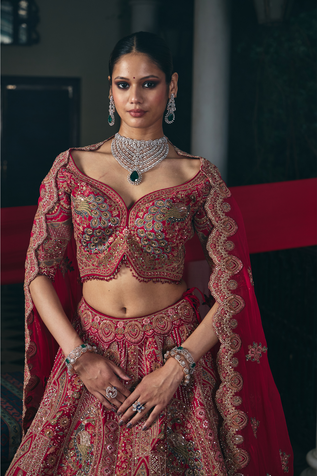 Silk Lehenga with Cutdana, Sequins, Stone, Thread, Zardozi, Zari work