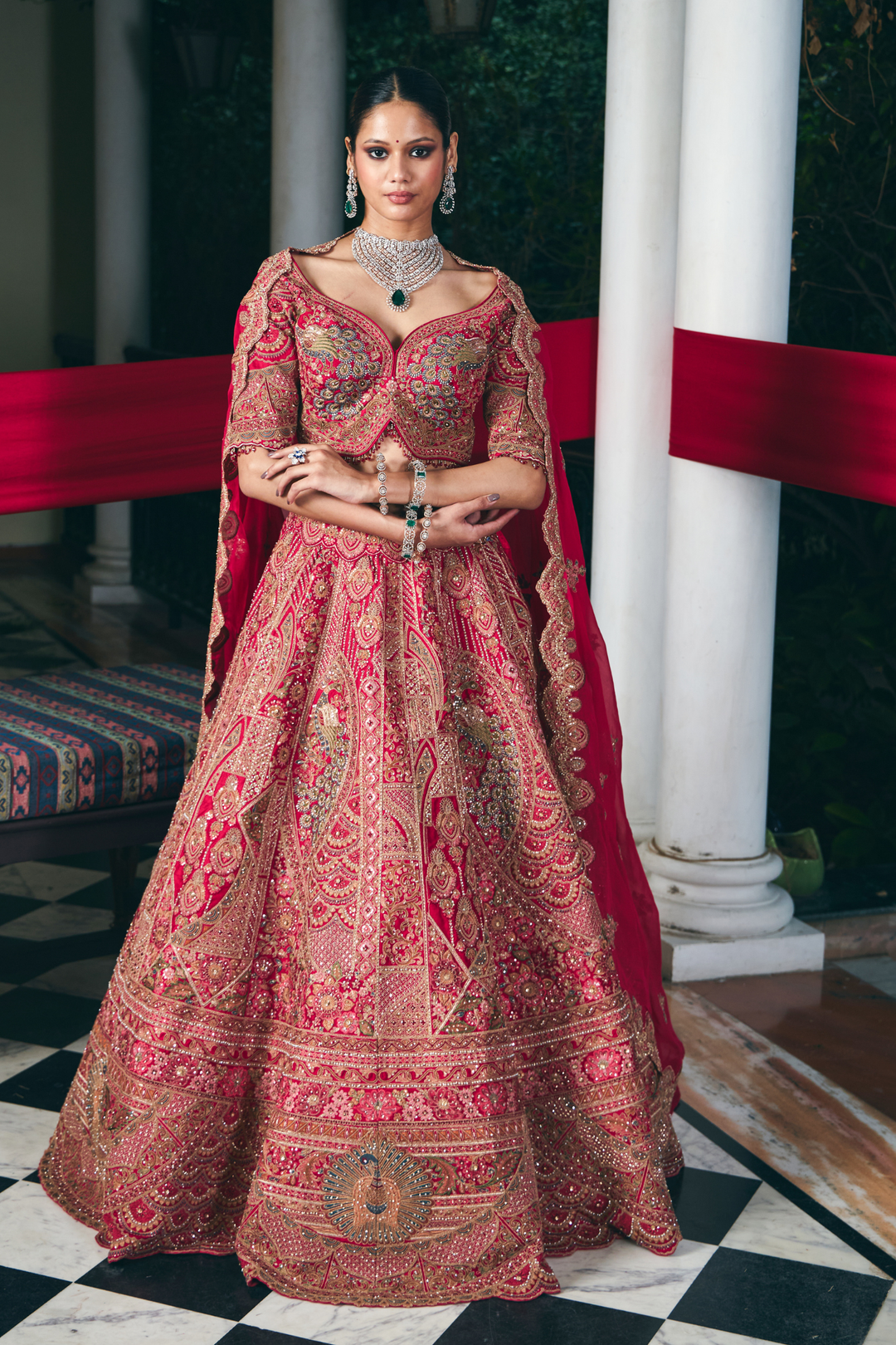 Silk Lehenga with Cutdana, Sequins, Stone, Thread, Zardozi, Zari work
